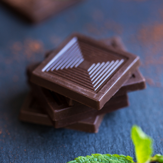 Stack of Dark Chocolate by Mint leaves